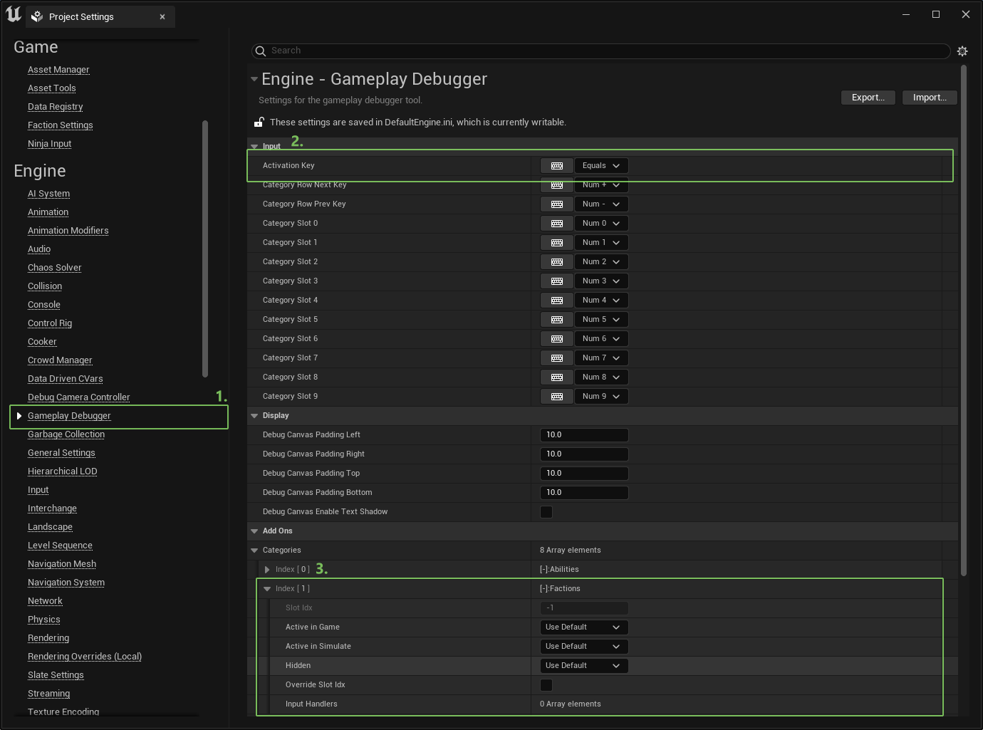 Configuring the Gameplay Debugger